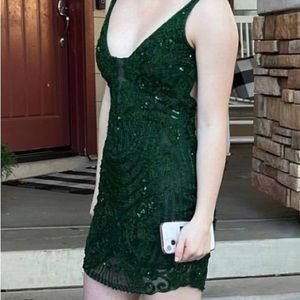 Mia Bella Couture Rene Label Beaded Mini Dress, Forest Green, size 2,